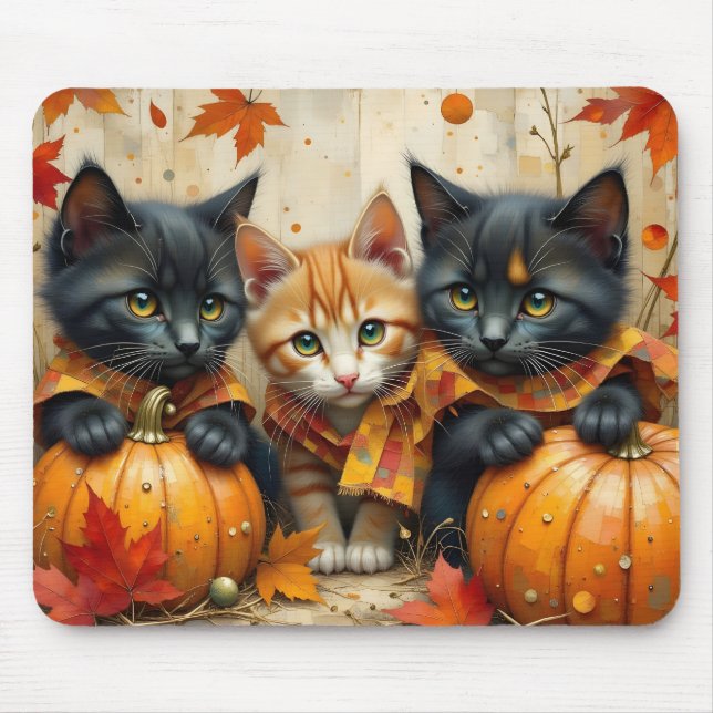 Autumn Kittens Pumpkins and Foliage Mouse Pad (Front)
