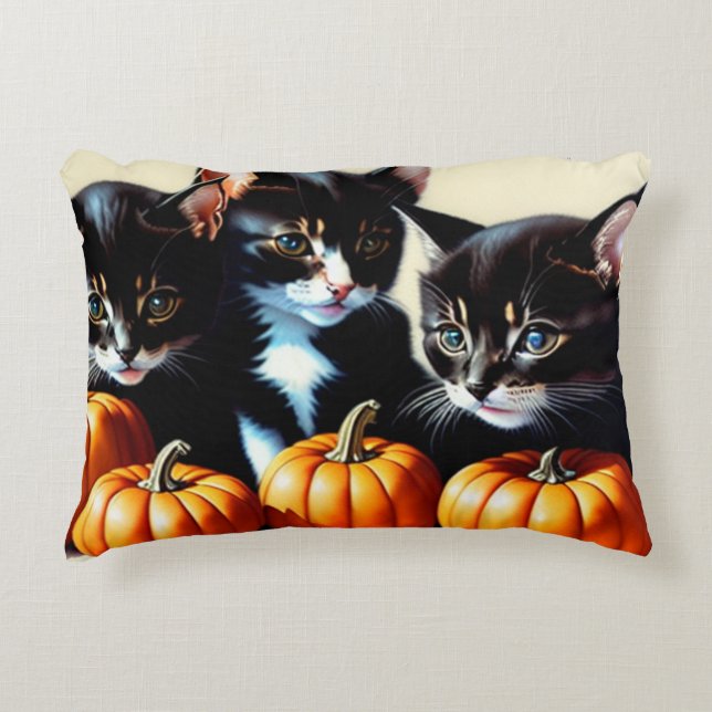 Autumn Kittens with Pumpkins Decorative Cushion (Front)