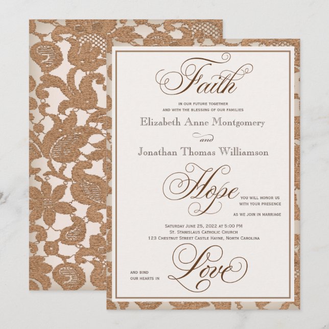 Autumn Lace Christian Wedding Invitation (Front/Back)