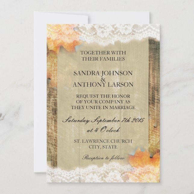 Autumn Lace Rustic Wedding Invitation (Front)
