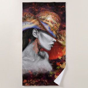 Autumn Lady Beach Towel - Painting Art