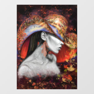 Autumn Lady Window Cling - Painting Art