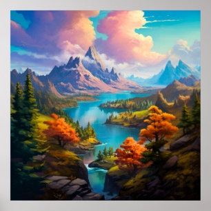 Autumn Lake - Four Seasons Illustration Poster