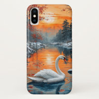 Autumn lake swan landscape design