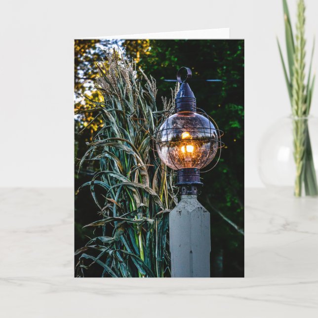 Autumn Lampost Aglow Greeting Card (Front)