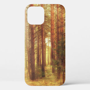 autumn landscape background, sun rays in the fores iPhone 12 case