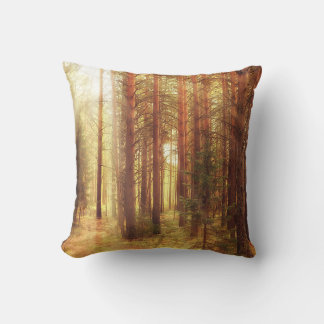 autumn landscape background, sun rays in the fores cushion