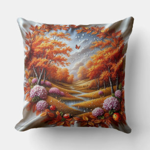 Autumn Landscape Decorated with Hydrangeas Cushion