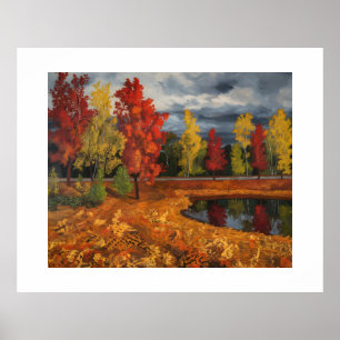 Autumn Landscape Oil Painting on Canvas – Vibrant  Poster