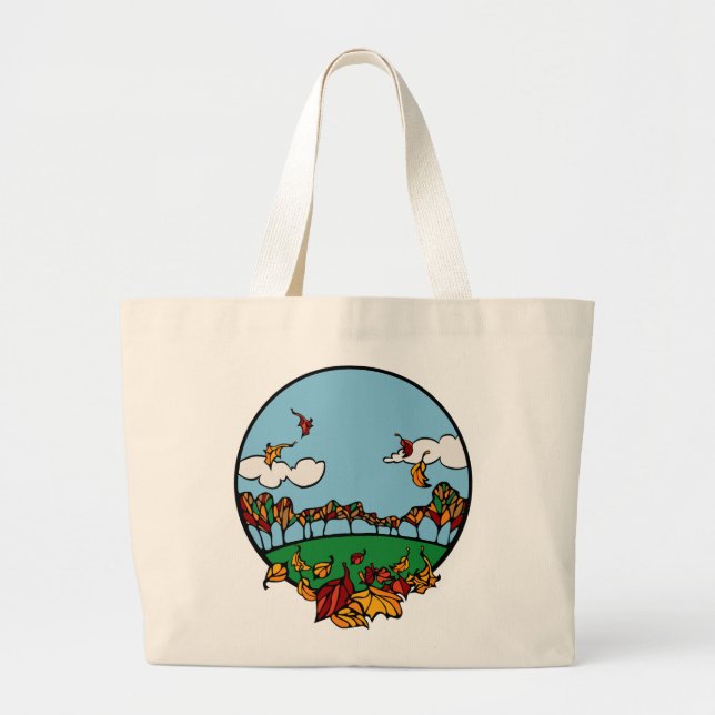 Autumn Landscape Scene Large Tote Bag (Front)