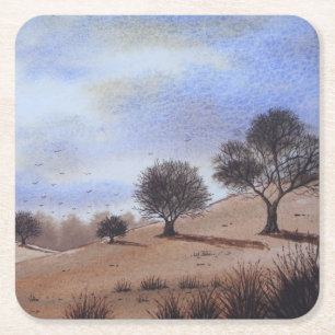 Autumn landscape scenic tree painting square paper coaster