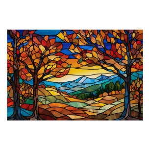 Autumn Landscape Stained Glass Illustration Poster