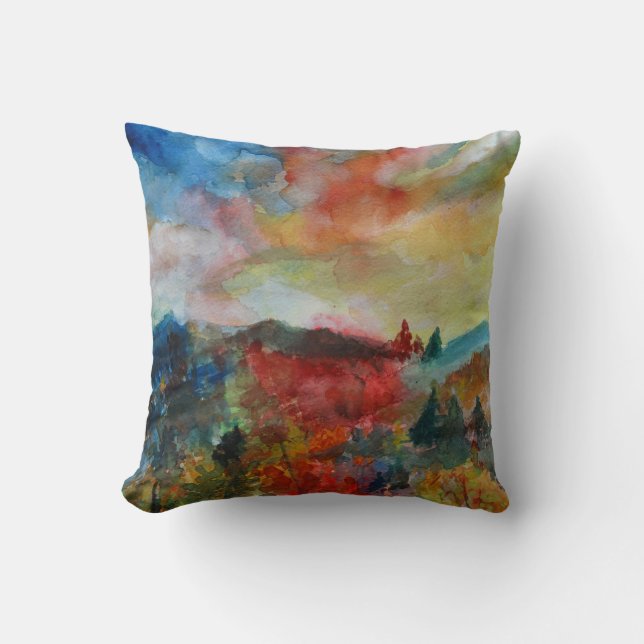 Autumn Landscape Watercolor Art  Cushion (Front)