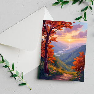 Autumn Landscape Watercolor Fall Foliage Card