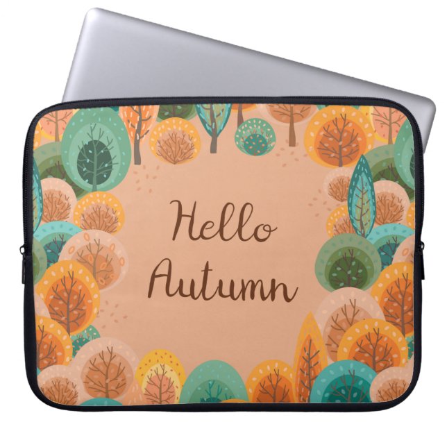 Autumn landscape with abstract flat handdrawn fore laptop sleeve (Front)