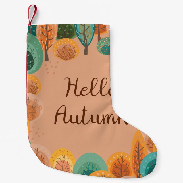 Autumn landscape with abstract flat handdrawn fore small christmas stocking (Front)