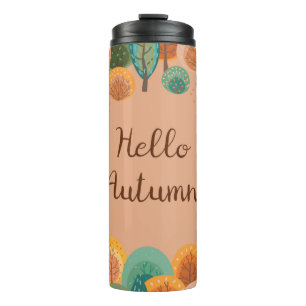 Autumn landscape with abstract flat handdrawn fore thermal tumbler