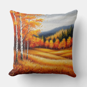Autumn Landscape With Birch Trees Cushion