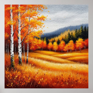 Autumn Landscape With Birch Trees Poster