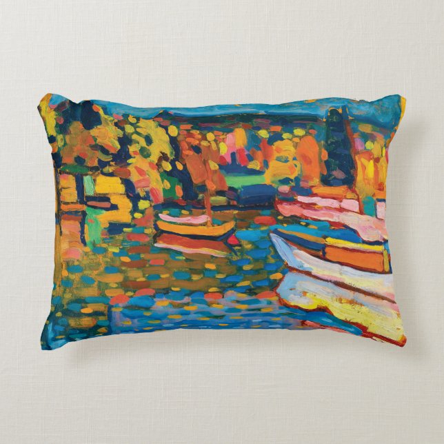 Autumn Landscape with Boats by Wassily Kandinsky Decorative Cushion (Front)