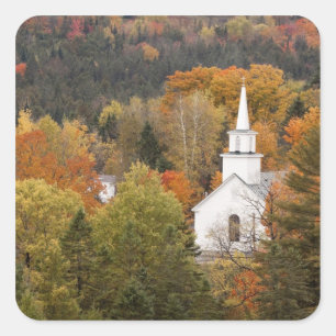 Autumn landscape with church, Vermont, USA Square Sticker