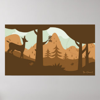 Autumn Landscape with Deer Poster