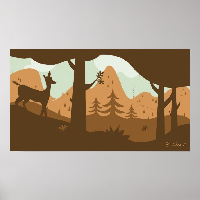 Autumn Landscape with Deer Poster (Front)
