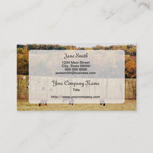 Autumn Landscape with Horses and Cows Business Card (Front)