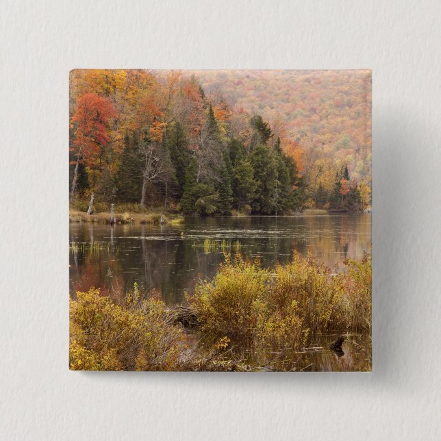 Autumn landscape with lake, Vermont, USA 3 15 Cm Square Badge (Front)