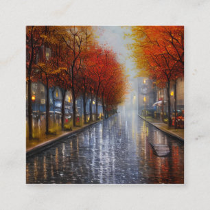 Autumn landscapes with rain and foliage have a uni square business card