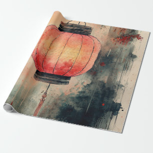 Autumn Lantern Sumi-E Watercolor Wrapping Paper