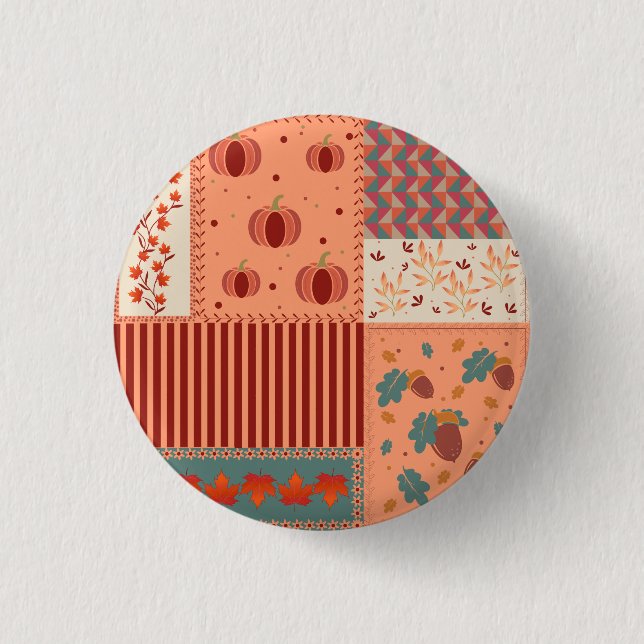 Autumn Leaf Acorn Patchwork Pattern Art 3 Cm Round Badge (Front)