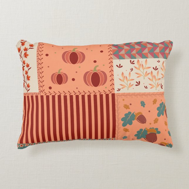 Autumn Leaf Acorn Patchwork Pattern Art Decorative Cushion (Front)