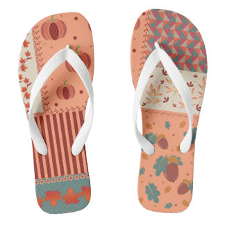 Autumn Leaf Acorn Patchwork Pattern Art Jandals