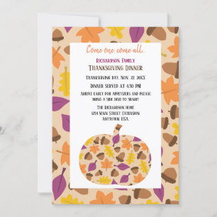 Autumn Leaf and Acorn Pumpkin Thanksgiving Dinner Holiday Card