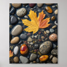 Autumn Leaf and Natural Pebbles - Minimalist Natur
