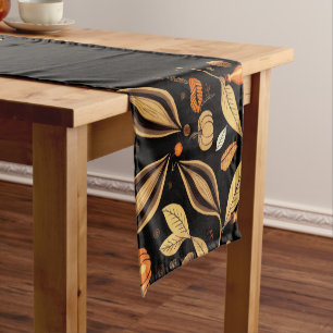 Autumn Leaf and Pumpkin Vintage Patterned Short Table Runner