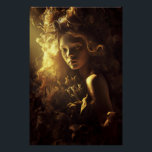 Autumn Leaf Cocoon Girl Golden Glow Poster<br><div class="desc">A young girl with luminous skin and gentle eyes gazes softly forward, her face and shoulders enveloped in an intricate cocoon of dried autumn leaves, thistles, seed pods, and brittle blooms. Golden-red curls merge naturally into the wild organic crown that surrounds her head like a living halo. Dramatic warm golden...</div>