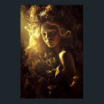 Autumn Leaf Cocoon Girl Golden Glow Poster<br><div class="desc">A young girl with luminous skin and gentle eyes gazes softly forward, her face and shoulders enveloped in an intricate cocoon of dried autumn leaves, thistles, seed pods, and brittle blooms. Golden-red curls merge naturally into the wild organic crown that surrounds her head like a living halo. Dramatic warm golden...</div>