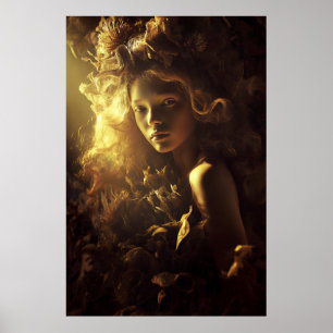 Autumn Leaf Cocoon Girl Golden Glow Poster