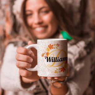 autumn leaf colour Name and monogram initial uniqu Coffee Mug