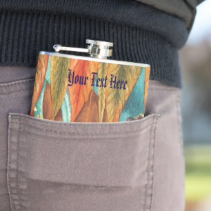 autumn leaf colours original stylised modern art hip flask