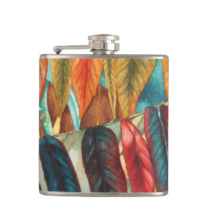 autumn leaf colours original stylised modern art hip flask