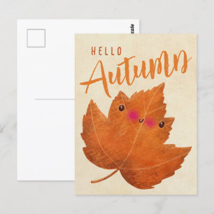 Autumn Leaf Cute Halloween Thanksgiving Fall Postcard