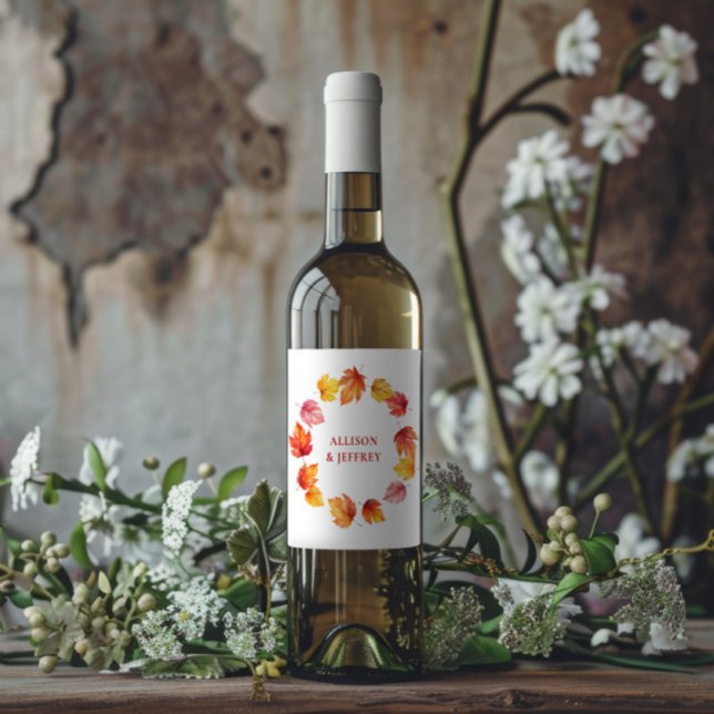 Autumn Leaf Fall Modern Wedding Burnt Rust Wine Label (Creator Uploaded)