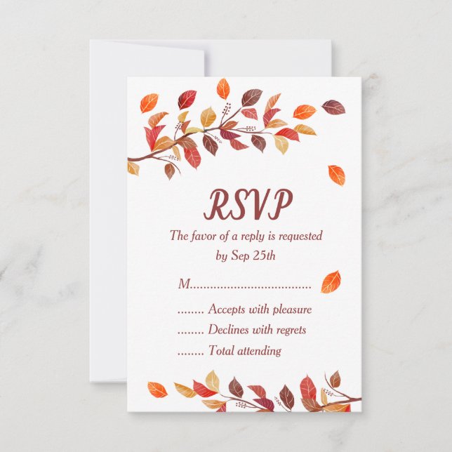 Autumn Leaf Fall Wedding RSVP Cards (Front)