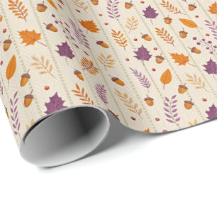 Autumn Leaf Gift Wrap in Soft Lavender and Rust