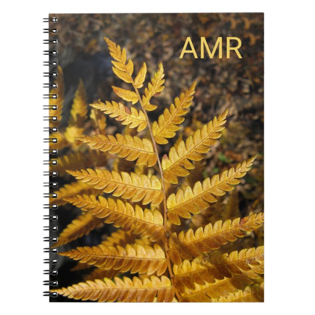 Autumn Leaf Golden Fern Photo with Monogram Notebook (Front)