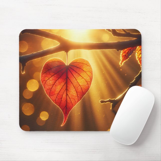 Autumn Leaf Heart With Sun Glow Mouse Pad (With Mouse)