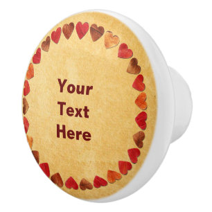 Autumn Leaf Hearts On Old Paper Ceramic Knob